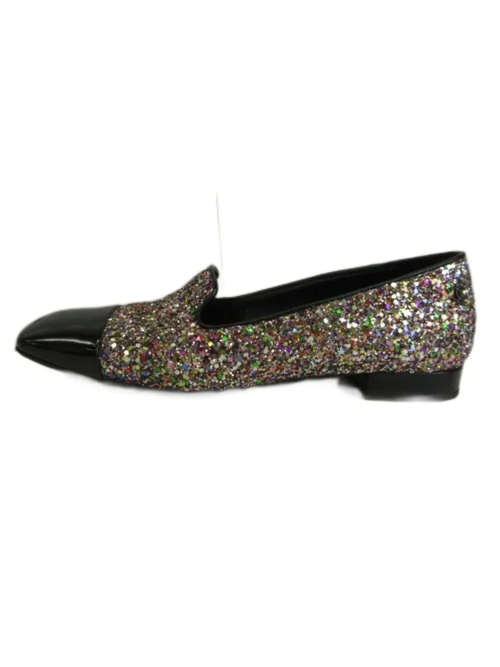 Chanel Glitter Patent Loafers Pumps Square Toe Flat CC Logo Multicolor